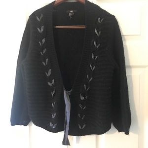 Navy blue cardigan with tie at waist